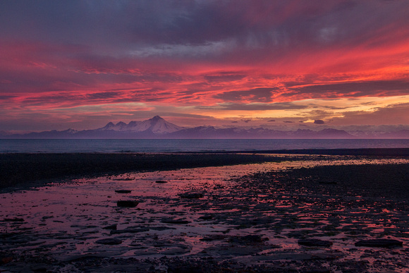 Sunset across the Cook Inlet & Iliamna Volcano