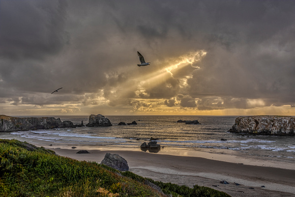 Approaching ocean showers, Coquille Point, Bandon Oregon